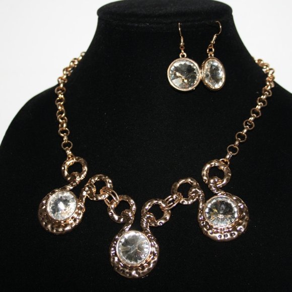 Gold and rhinestone necklace and earrings set